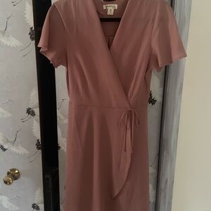 Monteau Pink Flutter Sleeve Wrap Dress